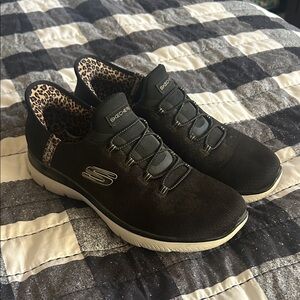 Skechers Women’s Leopard Print Black Casual Shoes Slip Ins